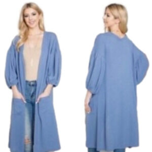 Blue Waffle Knit Cardigan